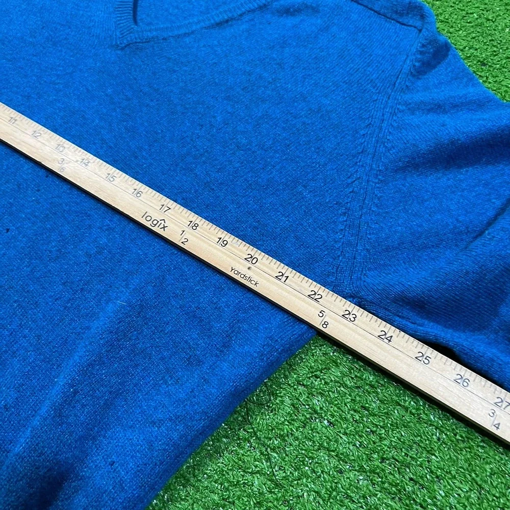 Vintage 50s Designer Sweater LG Lambs Wool Sweater Teal Blue Henley House Flaw